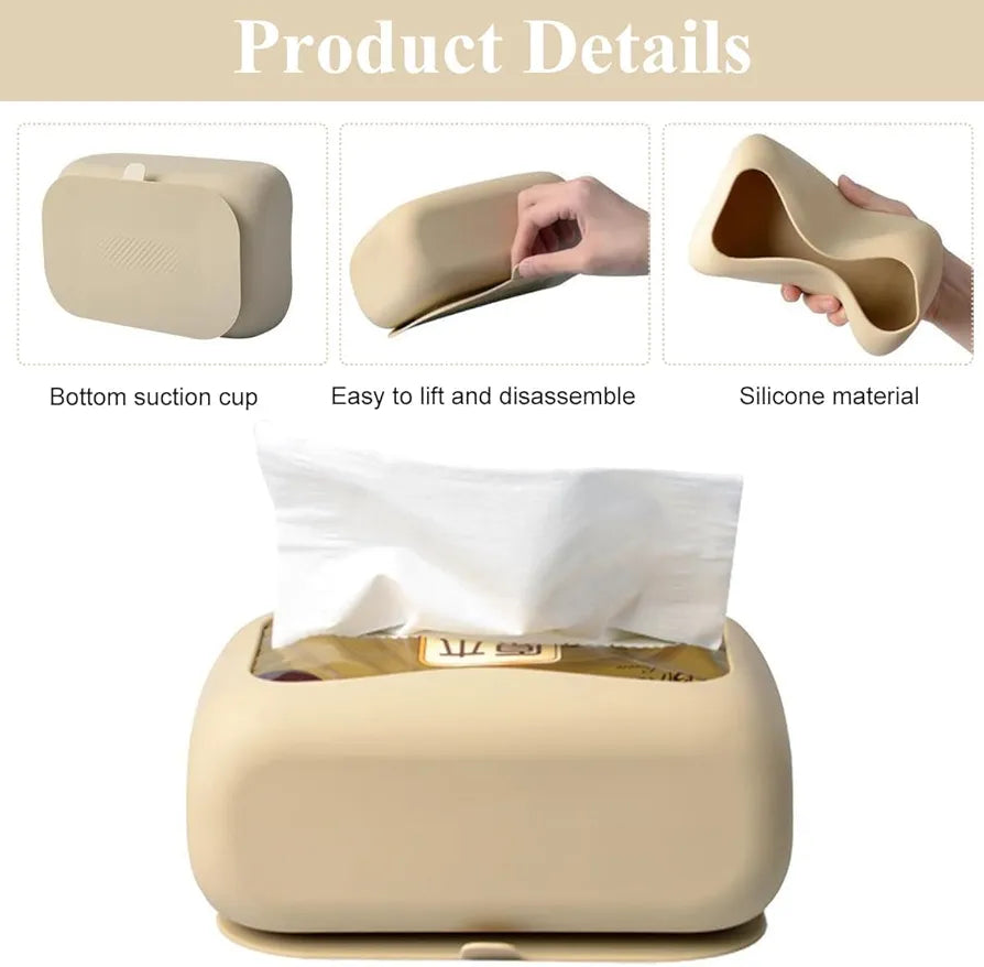 Silicone Tissue Box with Suction Cup - Non-Slip, Waterproof Design for Bathroom, Kitchen, and Car